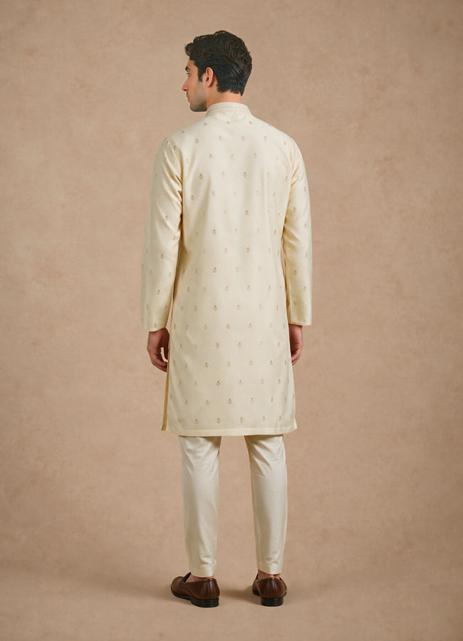 Manyavar Men Beige Brocade Kurta Pajama Set