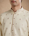 Manyavar Men Beige Brocade Kurta Pajama Set