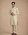 Manyavar Men Beige Brocade Kurta Pajama Set