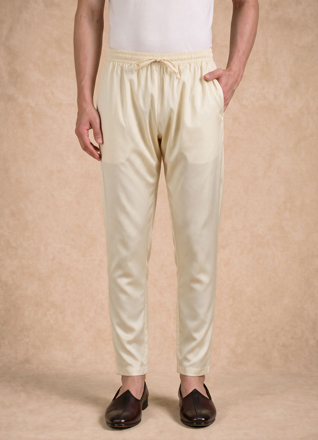 Manyavar Men Beige Brocade Kurta Pajama Set