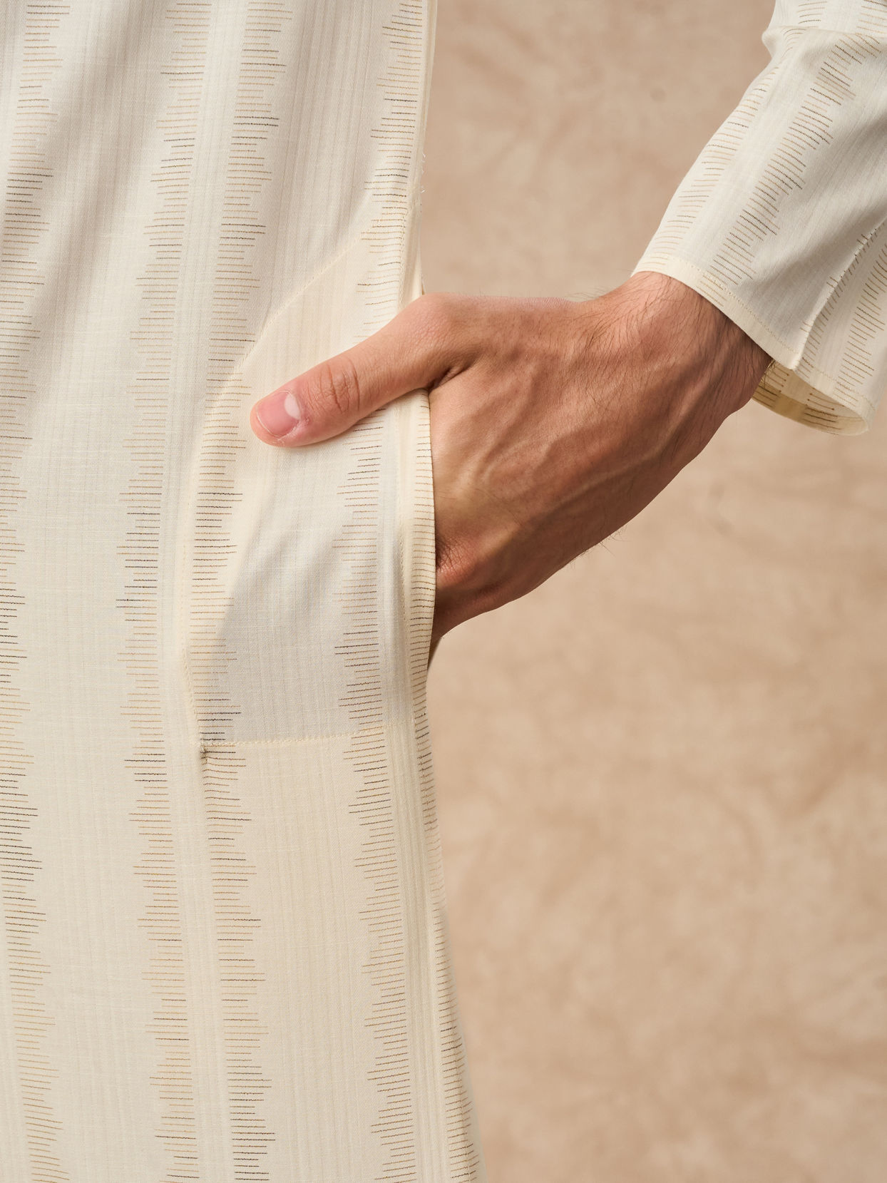 Manyavar Men Cream Cotton Kurta Pajama with Basic Design