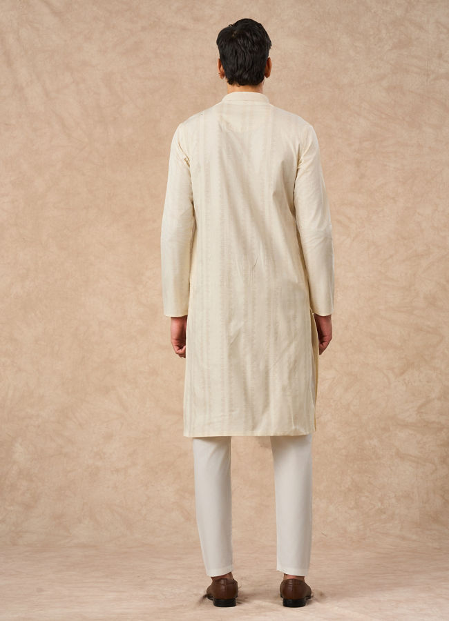 Manyavar Men Cream Cotton Kurta Pajama with Basic Design