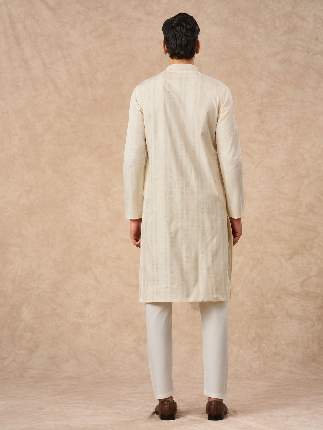 Manyavar Men Cream Cotton Kurta Pajama with Basic Design