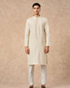 Manyavar Men Cream Cotton Kurta Pajama with Basic Design