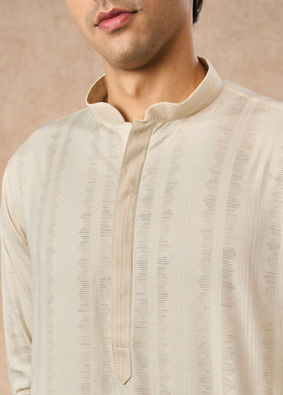 Manyavar Men Cream Cotton Kurta Pajama with Basic Design