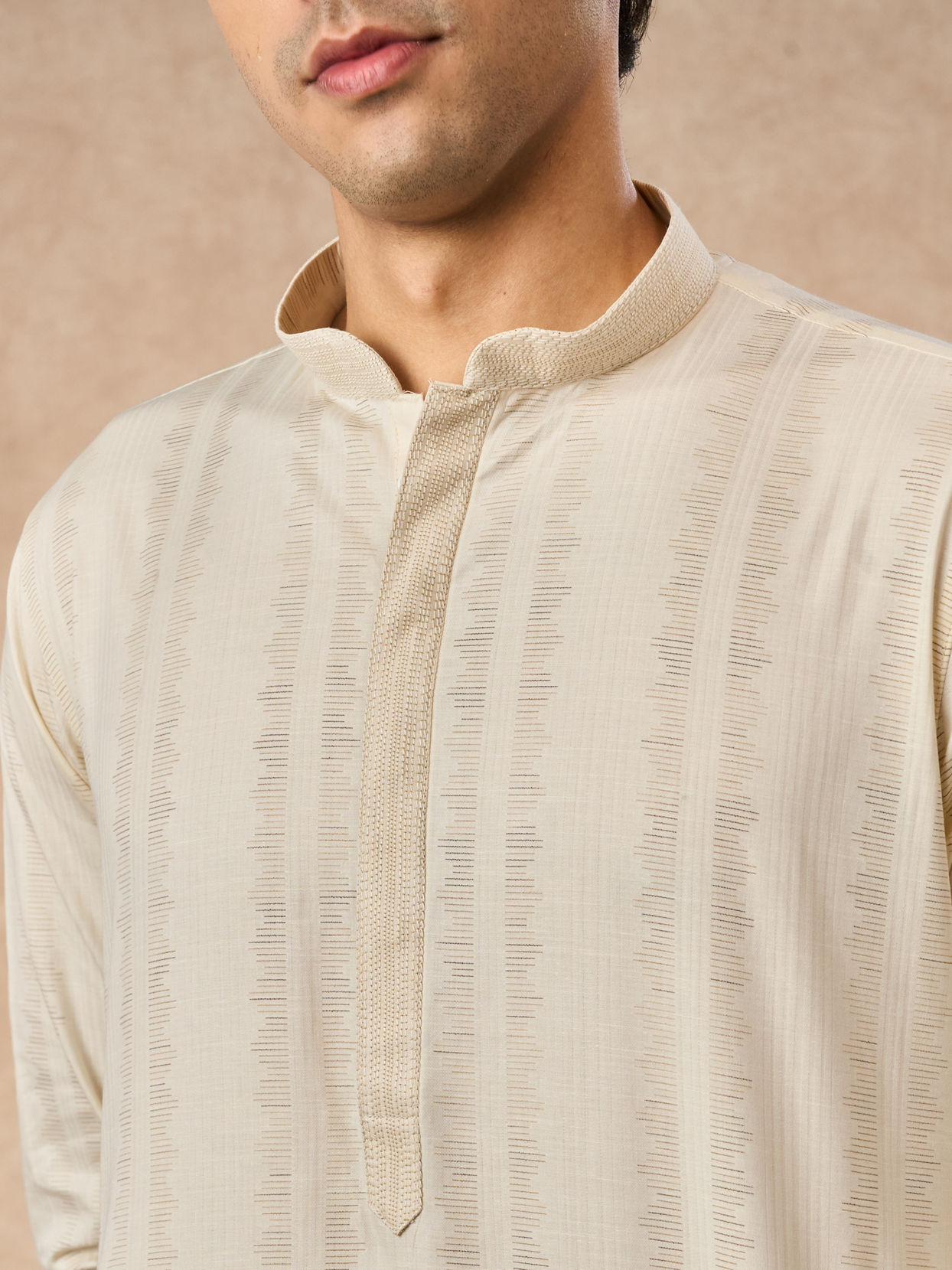 Manyavar Men Cream Cotton Kurta Pajama with Basic Design