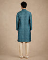 Manyavar Men Teal Blue Silk Kurta Pajama with Print