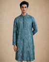 Manyavar Men Teal Blue Silk Kurta Pajama with Print