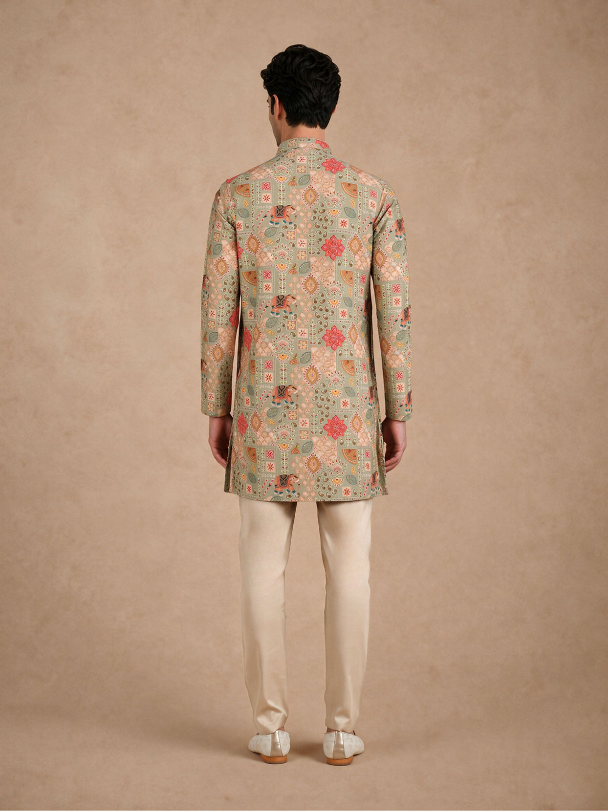 Manyavar Men Green Blended Viscose Kurta Pant with Print
