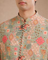 Manyavar Men Green Blended Viscose Kurta Pant with Print
