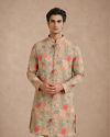 Manyavar Men Green Blended Viscose Kurta Pant with Print