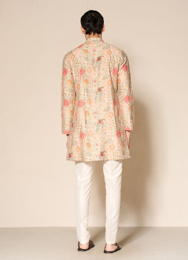 Manyavar Men Green Blended Viscose Kurta Pant with Print