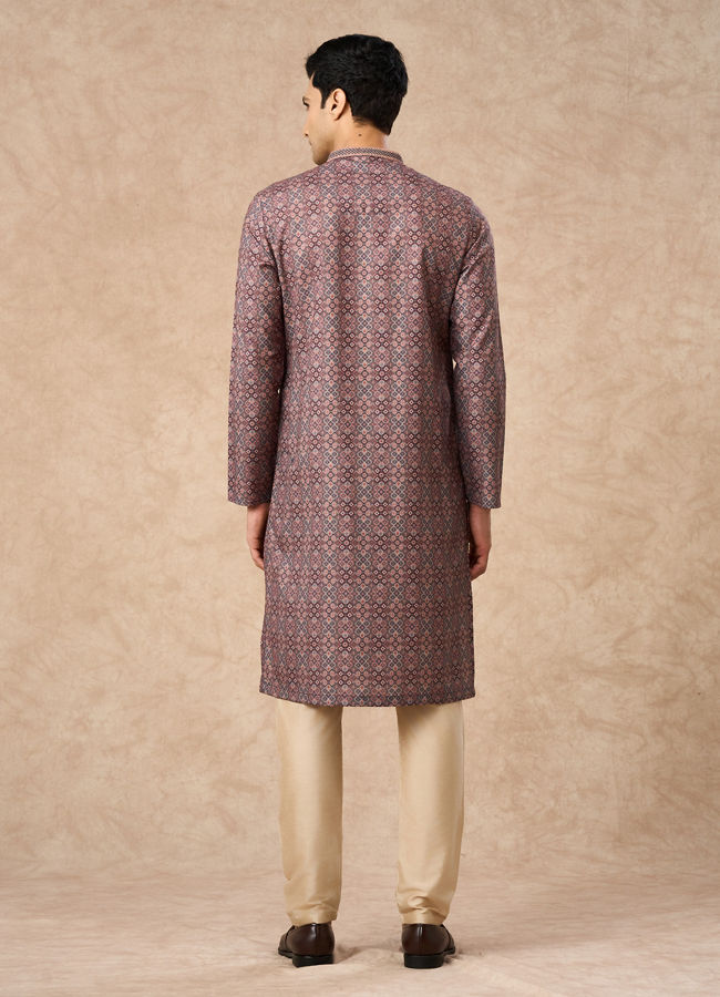 Manyavar Men Brown Blended Cotton Kurta Pajama with Print