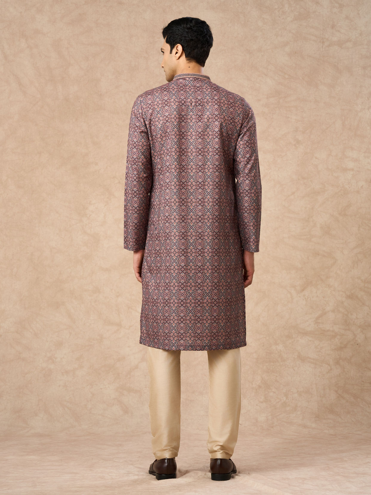 Manyavar Men Brown Blended Cotton Kurta Pajama with Print