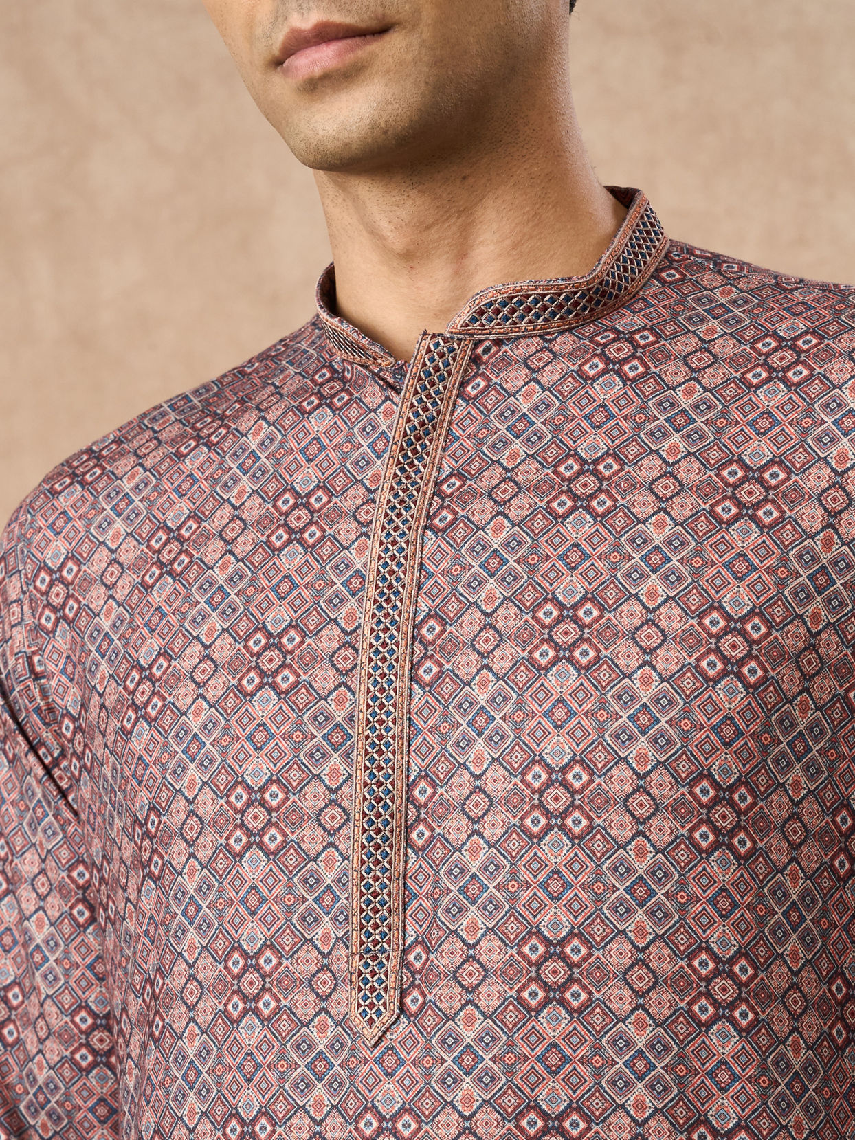 Manyavar Men Brown Blended Cotton Kurta Pajama with Print