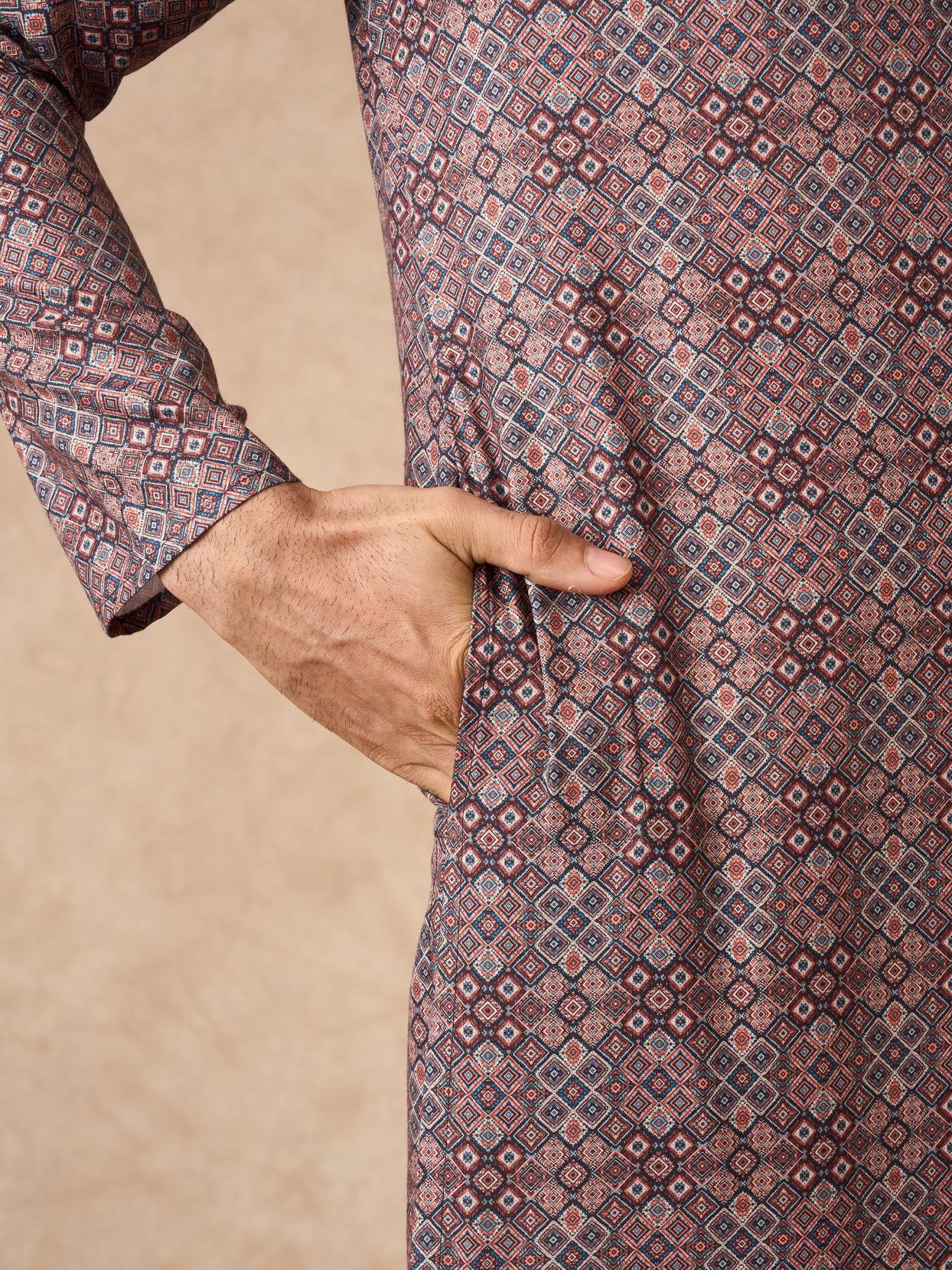 Manyavar Men Brown Blended Cotton Kurta Pajama with Print
