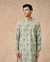Manyavar Men Light Mid Green Blended Cotton Kurta Pajama with Print