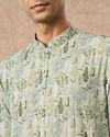 Manyavar Men Light Mid Green Blended Cotton Kurta Pajama with Print