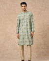 Manyavar Men Light Mid Green Blended Cotton Kurta Pajama with Print