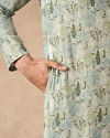 Manyavar Men Light Mid Green Blended Cotton Kurta Pajama with Print