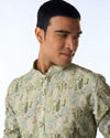 Manyavar Men Light Mid Green Blended Cotton Kurta Pajama with Print