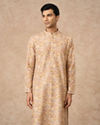 Manyavar Men Yellow Blended Cotton Kurta Pajama with Floral Print