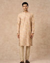 Manyavar Men Yellow Blended Cotton Kurta Pajama with Floral Print