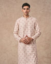 Manyavar Men Cream Blended Cotton Kurta Pajama with Print