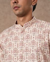 Manyavar Men Cream Blended Cotton Kurta Pajama with Print