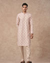 Manyavar Men Cream Blended Cotton Kurta Pajama with Print