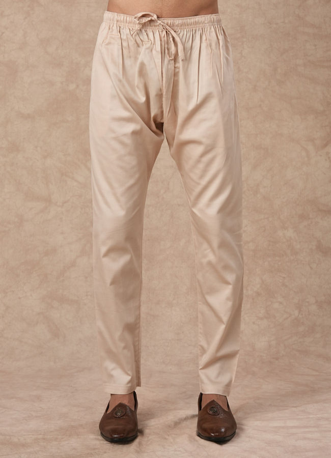 Manyavar Men Cream Blended Cotton Kurta Pajama with Print