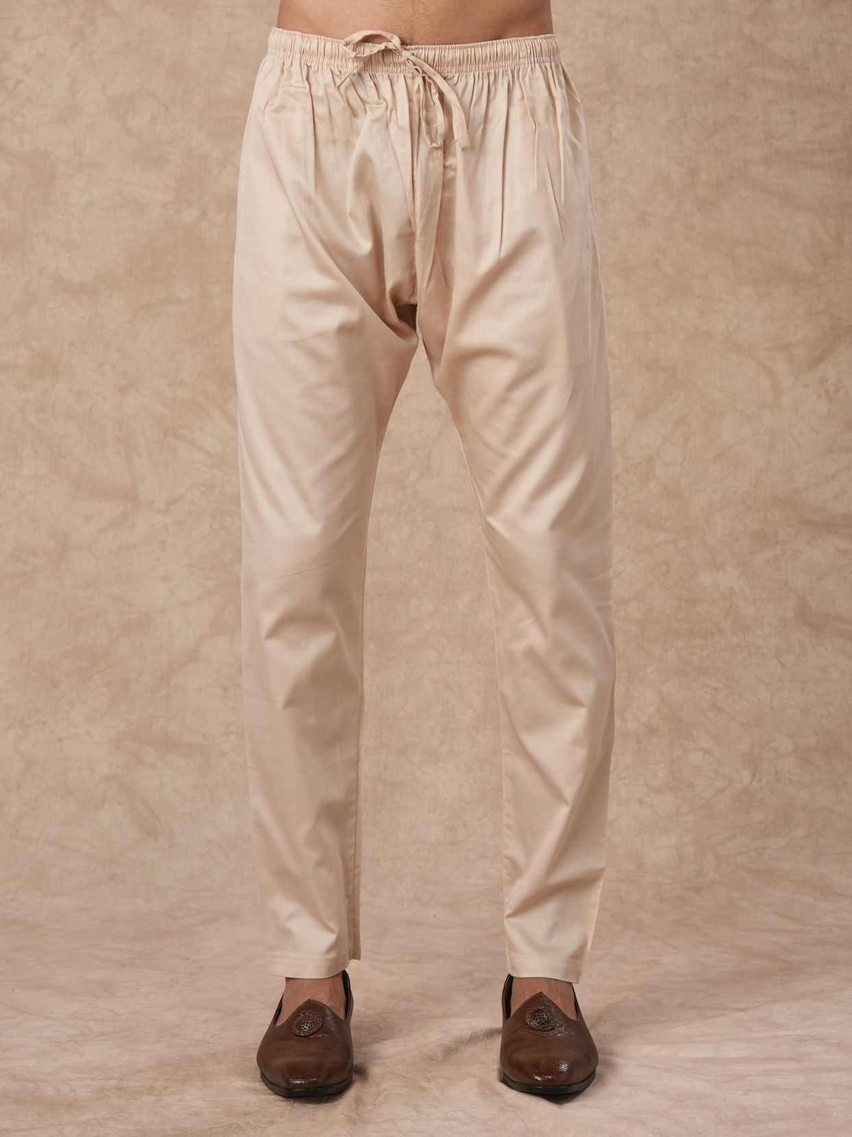Manyavar Men Cream Blended Cotton Kurta Pajama with Print