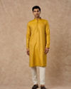 Manyavar Men Mustard Blended Viscose Kurta Pajama