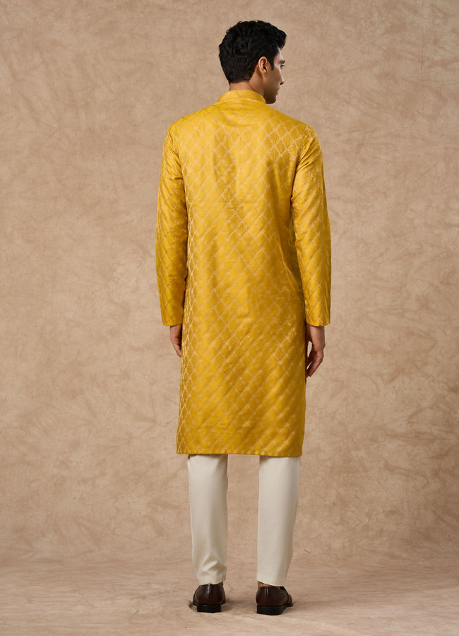 Manyavar Men Mustard Blended Viscose Kurta Pajama