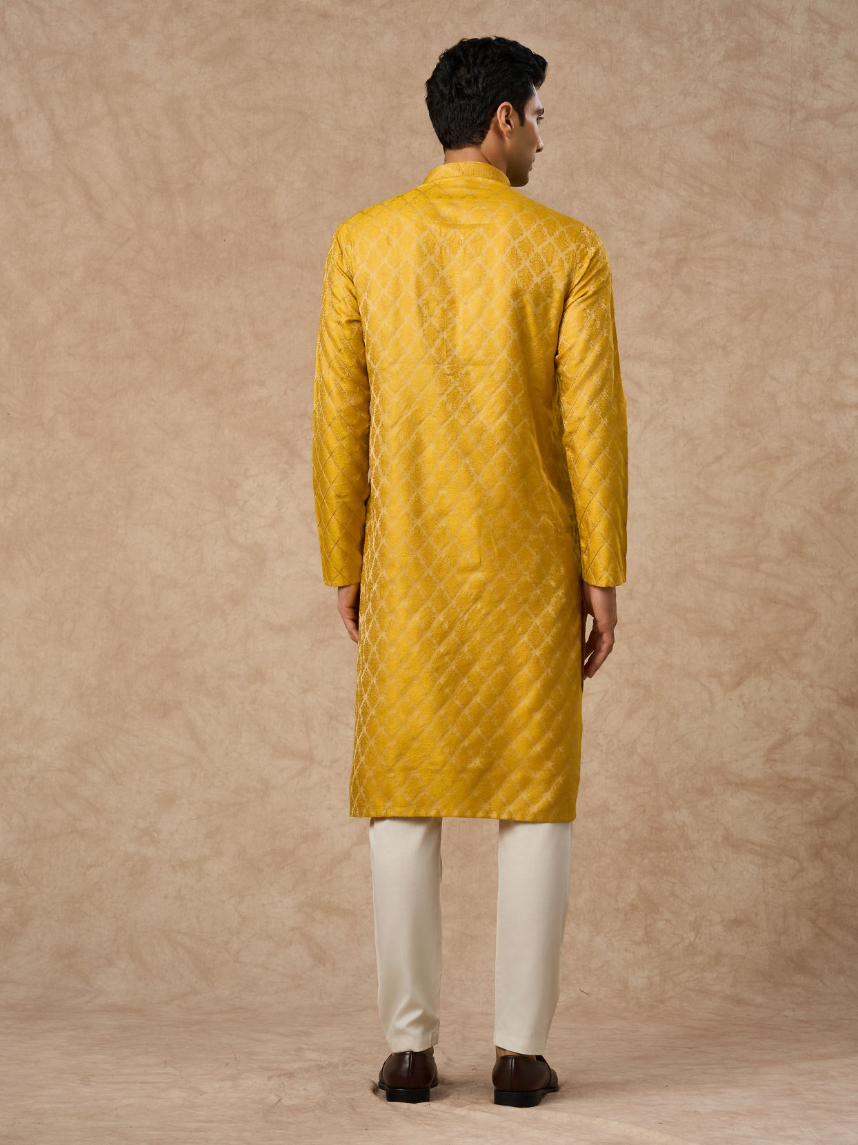 Manyavar Men Mustard Blended Viscose Kurta Pajama