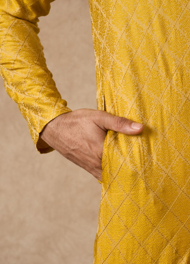Manyavar Men Mustard Blended Viscose Kurta Pajama