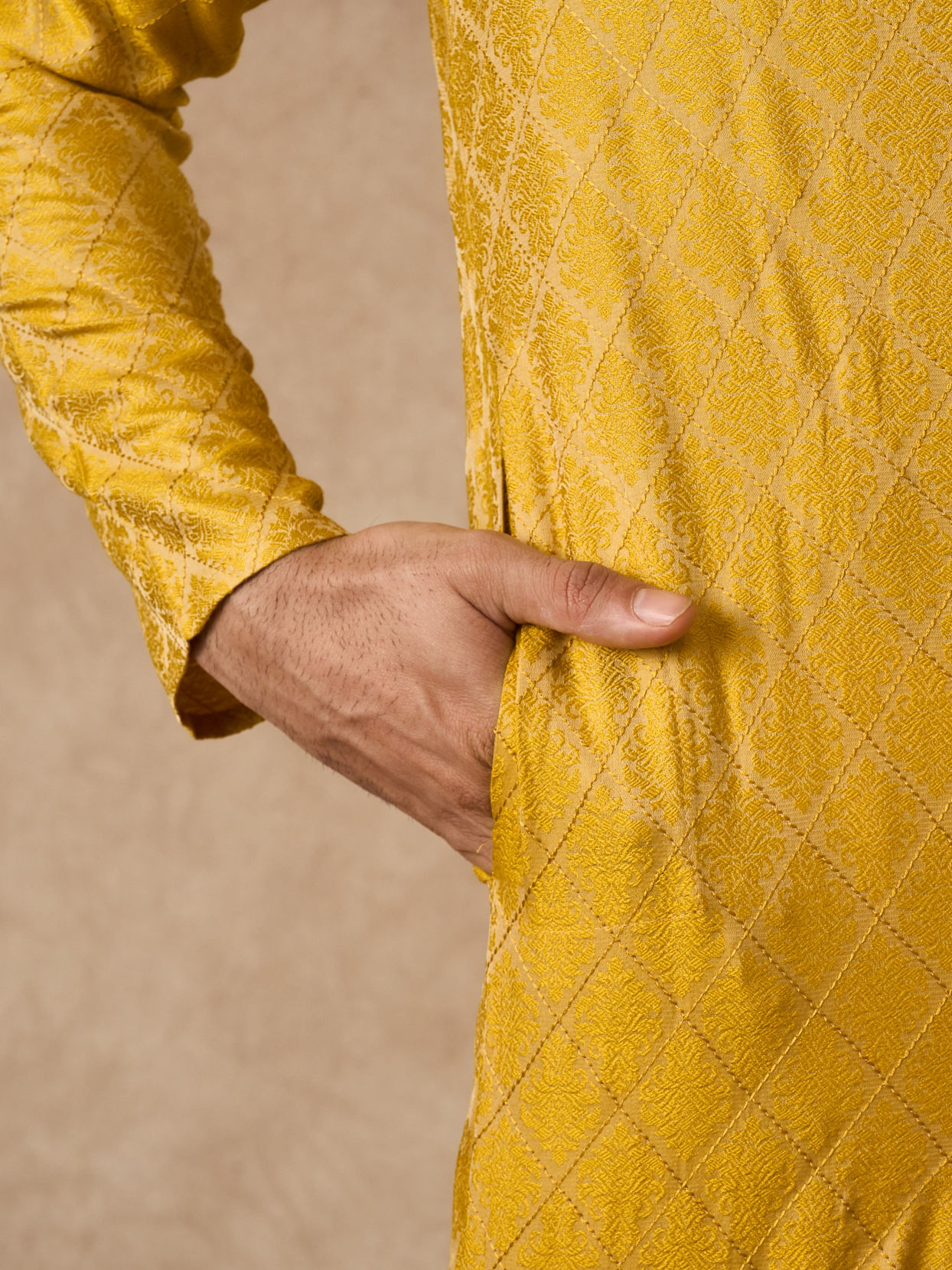 Manyavar Men Mustard Blended Viscose Kurta Pajama