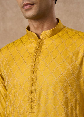 Manyavar Men Mustard Blended Viscose Kurta Pajama
