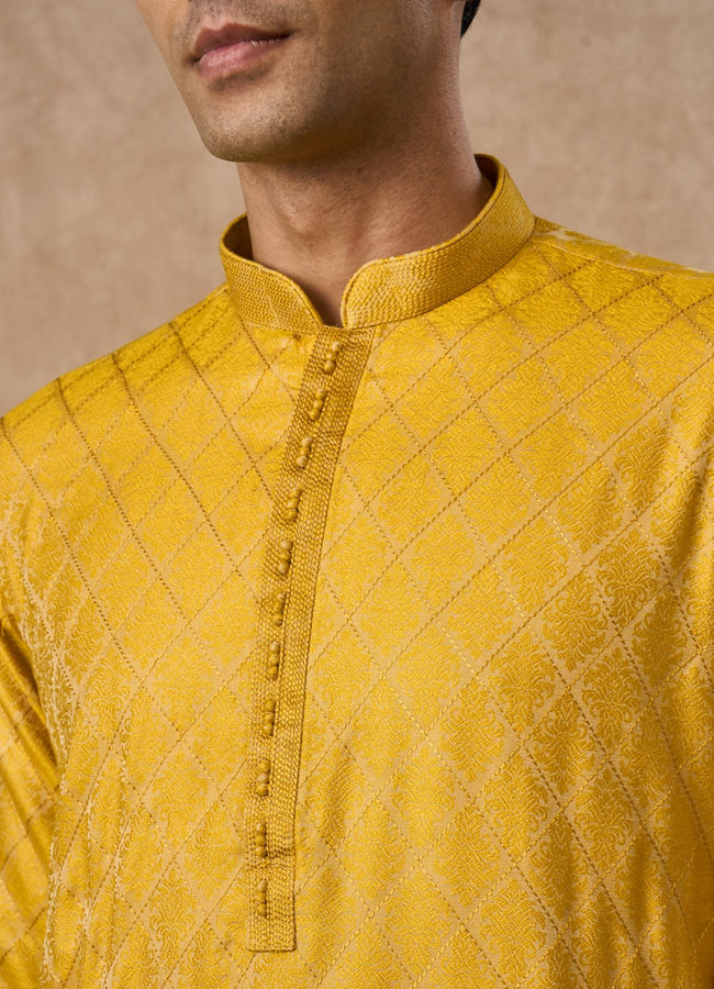 Manyavar Men Mustard Blended Viscose Kurta Pajama