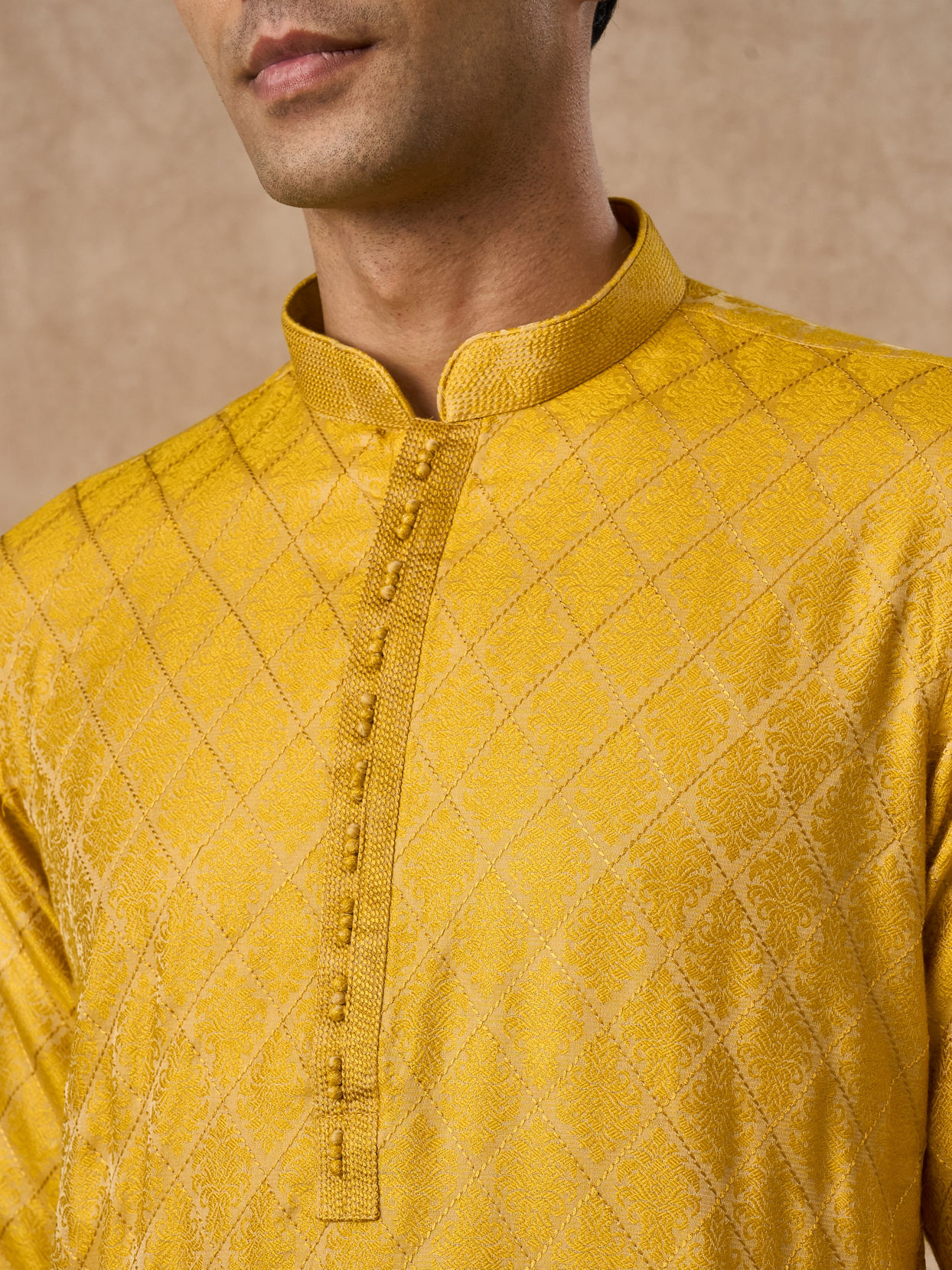 Manyavar Men Mustard Blended Viscose Kurta Pajama