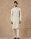 Manyavar Men Cream Blended Viscose Kurta Pajama with Textured Design