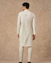 Manyavar Men Cream Blended Viscose Kurta Pajama with Textured Design
