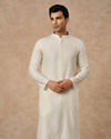 Manyavar Men Cream Blended Viscose Kurta Pajama with Textured Design