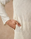 Manyavar Men Cream Blended Viscose Kurta Pajama with Textured Design
