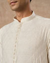 Manyavar Men Cream Blended Viscose Kurta Pajama with Textured Design