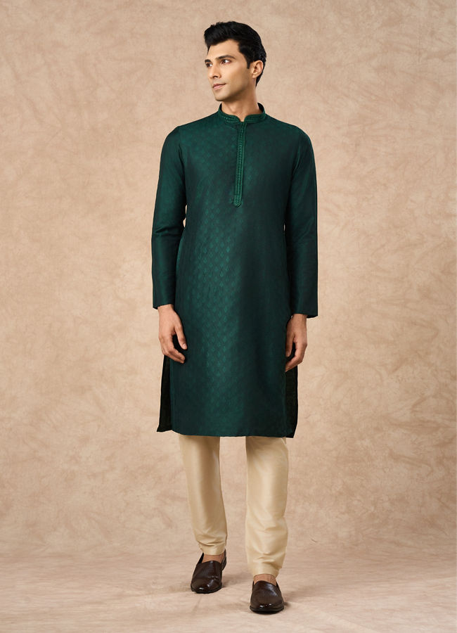 Manyavar Men Dark Green Art Silk Kurta Pajama