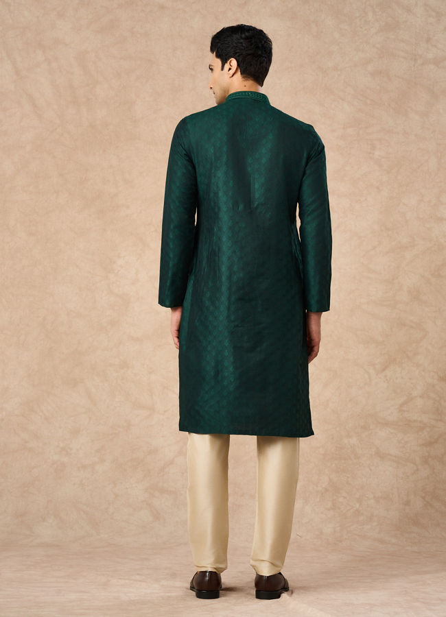 Manyavar Men Dark Green Art Silk Kurta Pajama