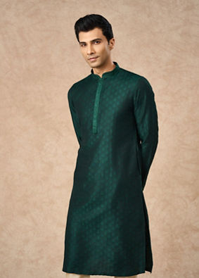 Manyavar Men Dark Green Art Silk Kurta Pajama