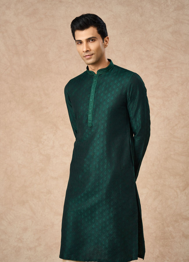 Manyavar Men Dark Green Art Silk Kurta Pajama