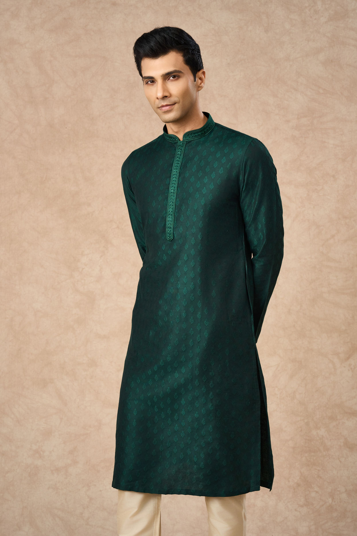 Manyavar Men Dark Green Art Silk Kurta Pajama